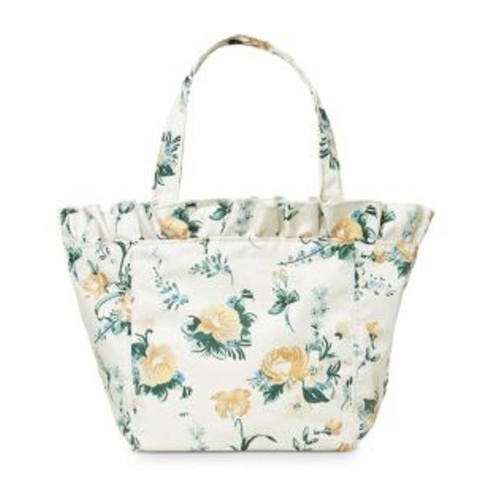 Loeffler Randall Claire Ruffle Nylon Tote Bag Purse White Yellow Green